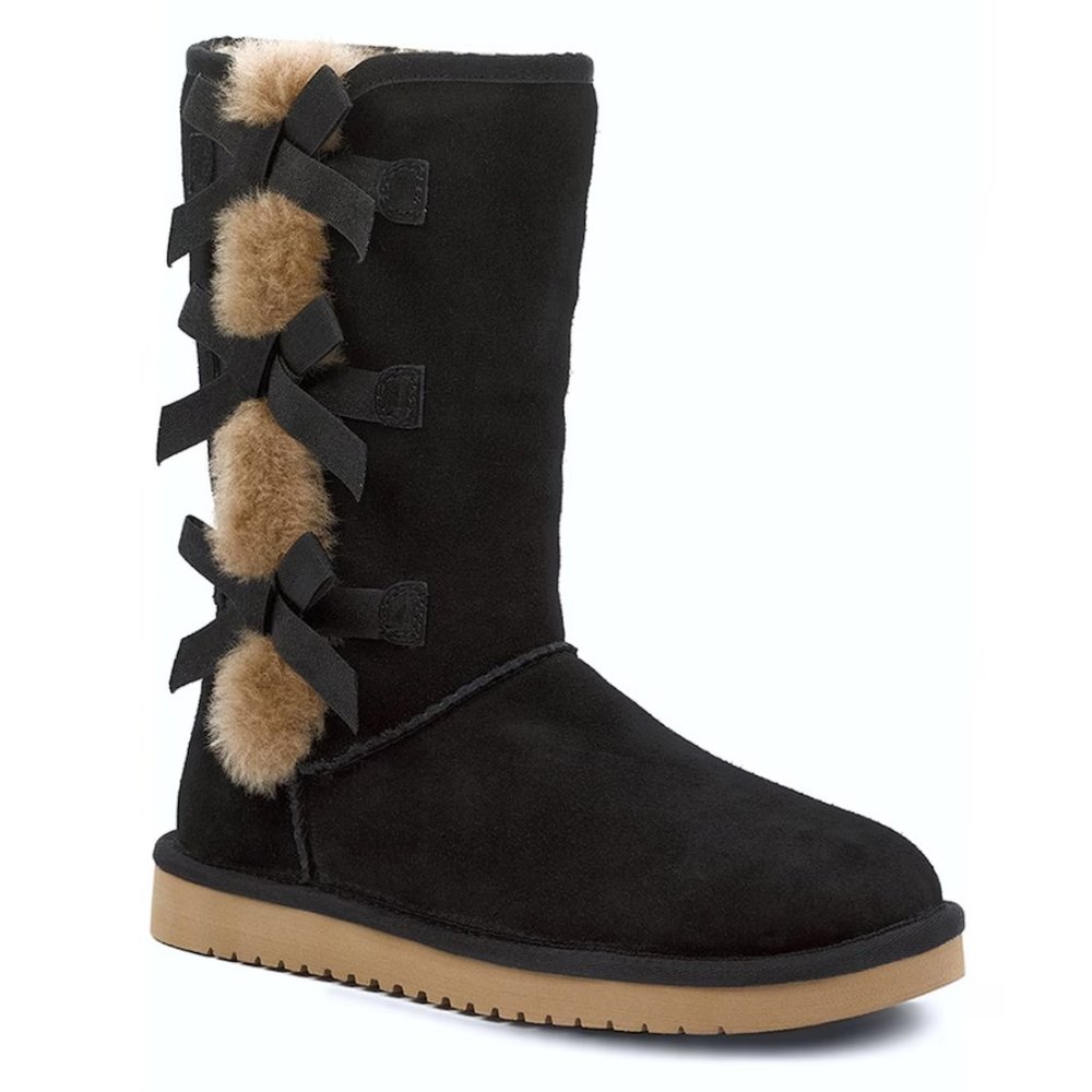 Koolaburra Black Suede Tall Winter Boots with Tan Fur Trim